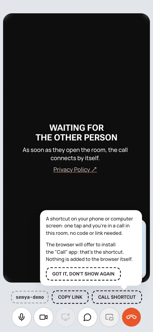 The call shortcut tip in a paid room